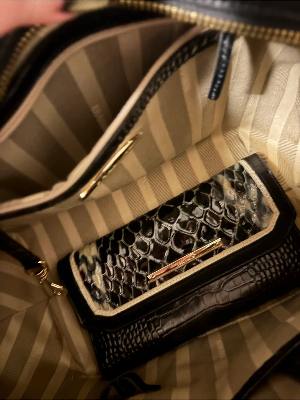 Brahmin Arden Satchel and matching wallet Black and Ivory Carlisle